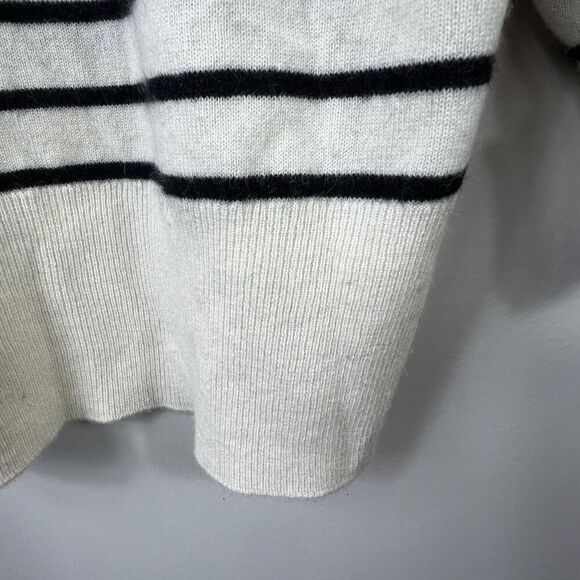 Cynthia Rowley Cream Black Striped 100% 2-Ply Cashmere Crewneck Sweater Size L - Picture 9 of 11